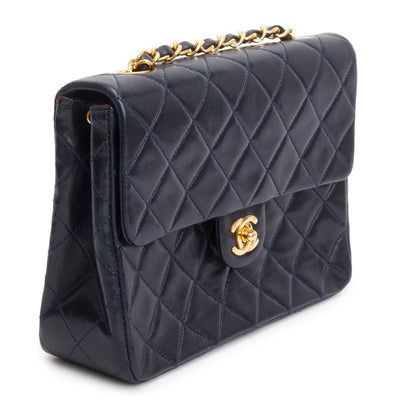 Chanel Vintage Black Leather Small Square Single Flap Bag