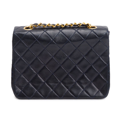 Chanel Vintage Black Leather Small Square Single Flap Bag