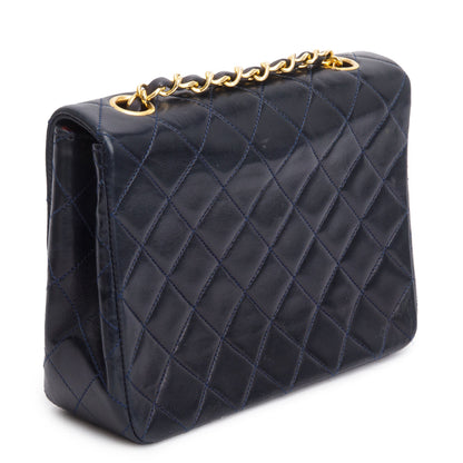 Chanel Vintage Black Leather Small Square Single Flap Bag