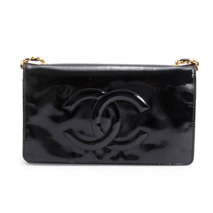 Chanel Vintage Black Patent Leather Timeless Wallet on Chain w/ Authenticity Card
