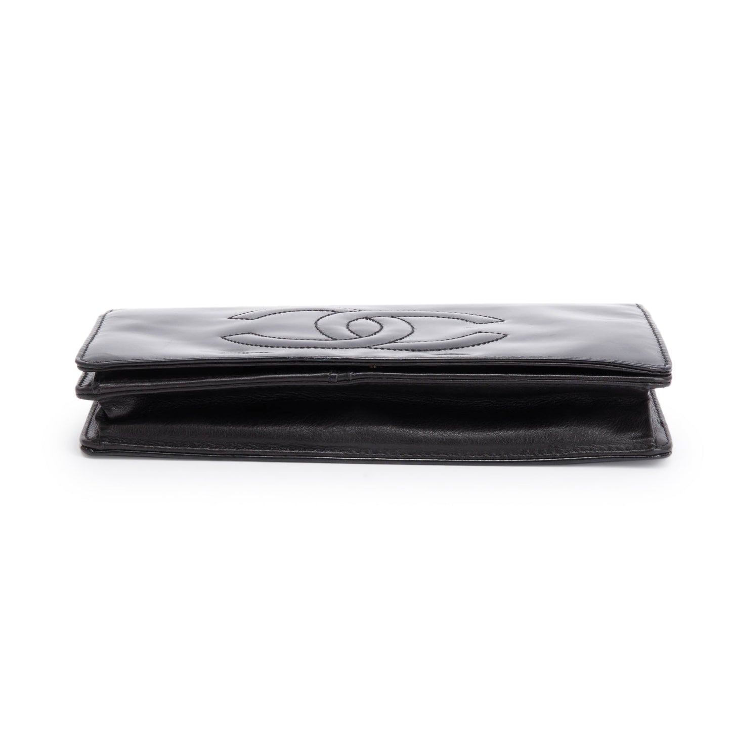 Chanel Vintage Black Patent Leather Timeless Wallet on Chain w/ Authenticity Card