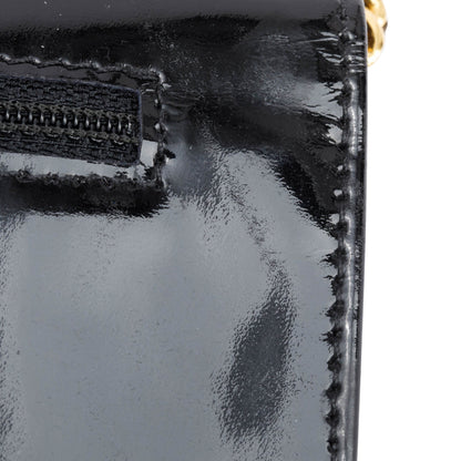 Chanel Vintage Black Patent Leather Timeless Wallet on Chain w/ Authenticity Card