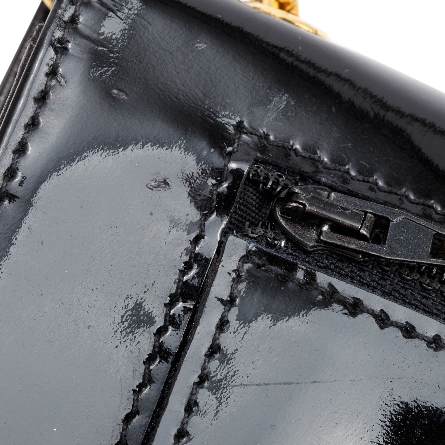 Chanel Vintage Black Patent Leather Timeless Wallet on Chain w/ Authenticity Card