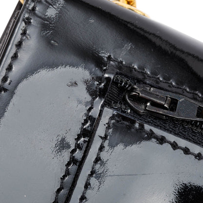 Chanel Vintage Black Patent Leather Timeless Wallet on Chain w/ Authenticity Card