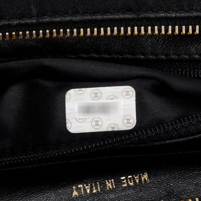Chanel Vintage Black Satin Camelia Top Handle Bag w/ Authenticity Card