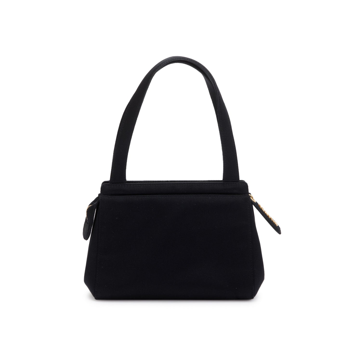 Chanel Vintage Black Satin Camelia Top Handle Bag w/ Authenticity Card
