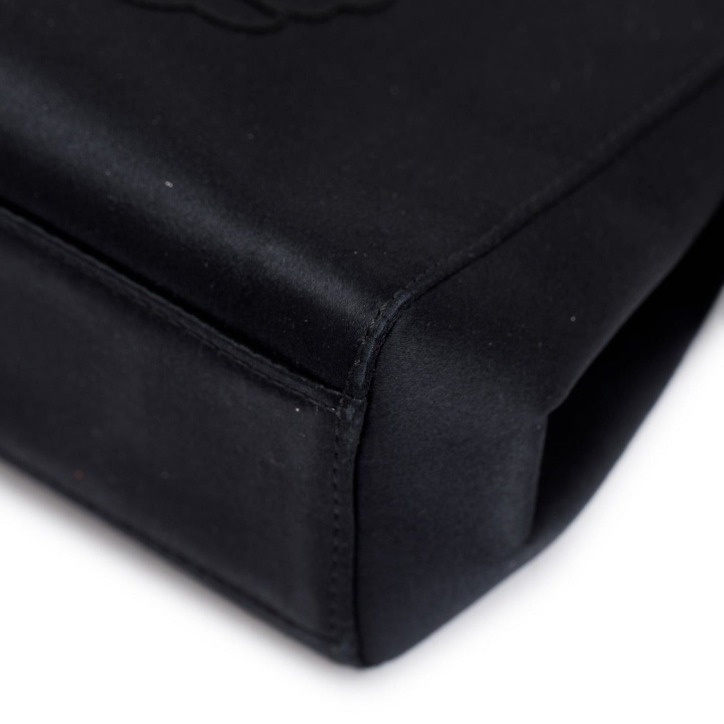 Chanel Vintage Black Satin Camelia Top Handle Bag w/ Authenticity Card