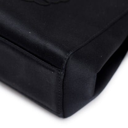 Chanel Vintage Black Satin Camelia Top Handle Bag w/ Authenticity Card