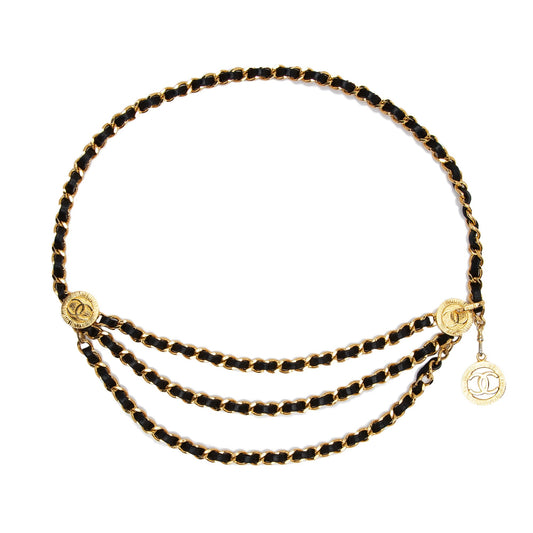 Chanel Vintage Lambskin CC Medallion Triple Chain Belt - Size 30 / 75 (SHF-NEknq0)