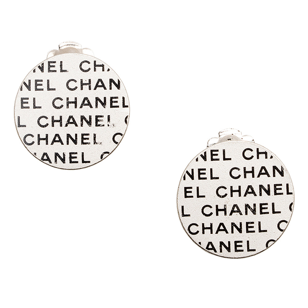 Chanel Vintage Logo Round Clip On Earrings (SHF-21529)