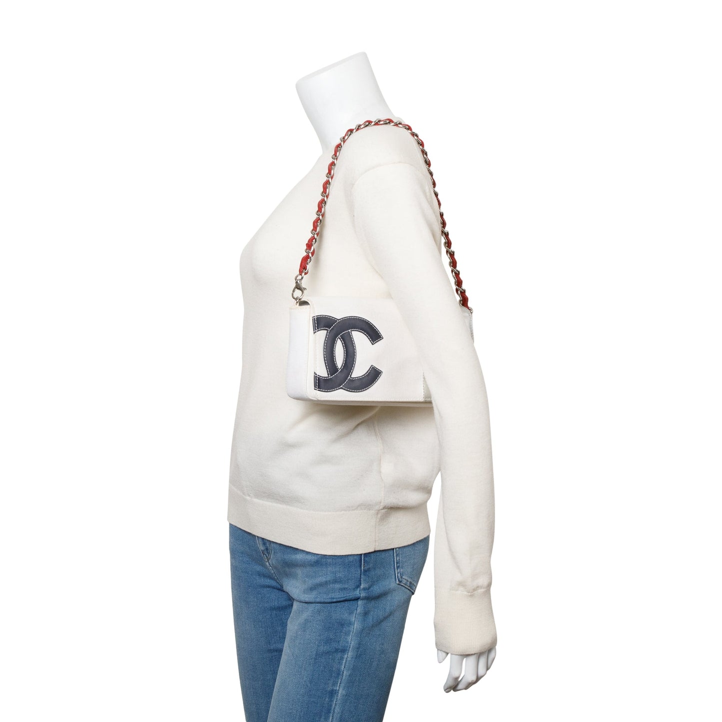 Chanel Vintage Neutral Canvas No. 5 CC Chain Shoulder Bag