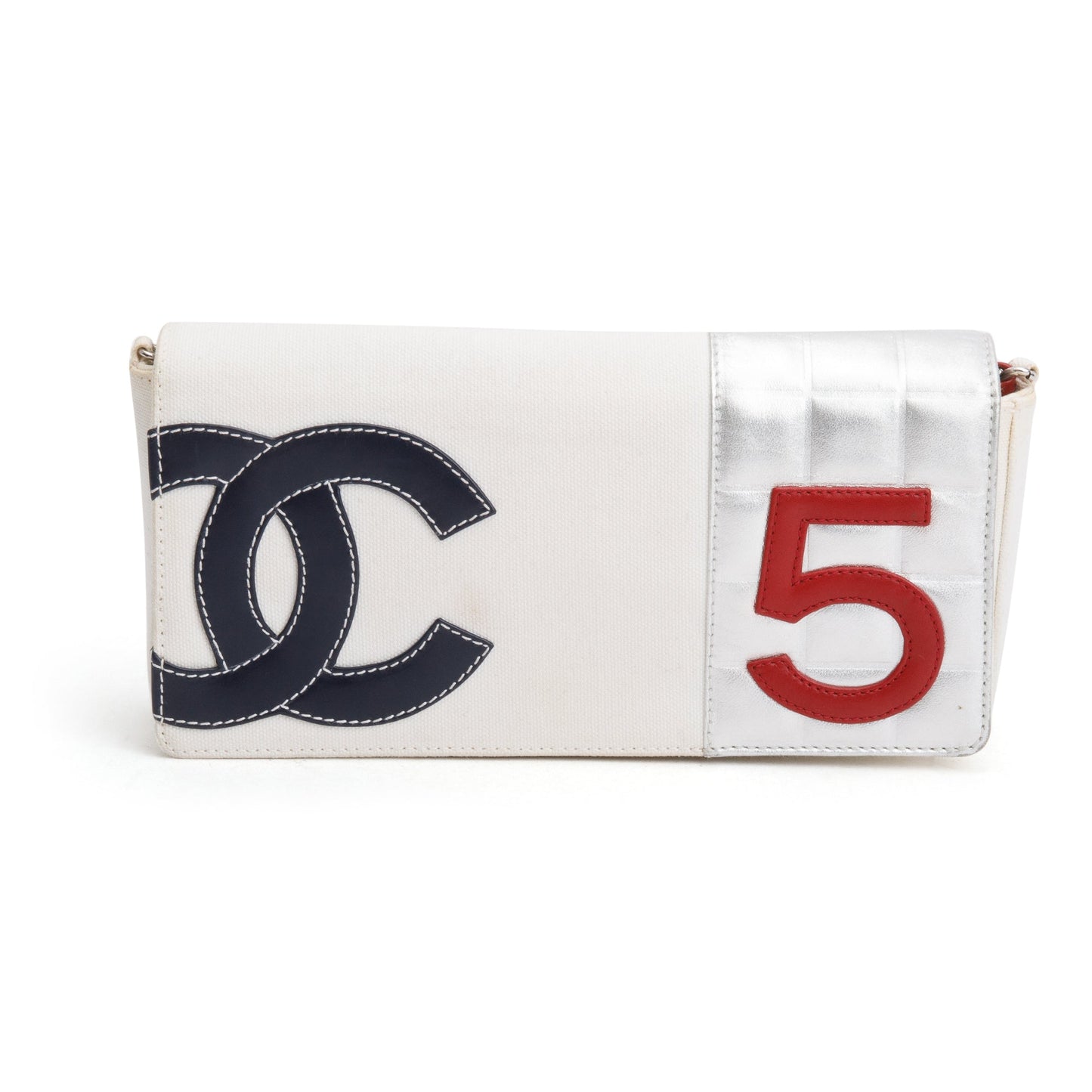 Chanel Vintage Neutral Canvas No. 5 CC Chain Shoulder Bag