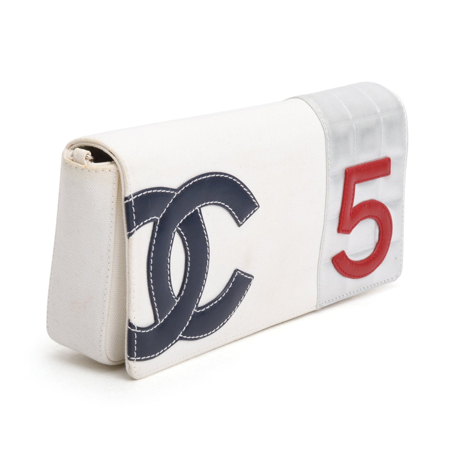 Chanel Vintage Neutral Canvas No. 5 CC Chain Shoulder Bag