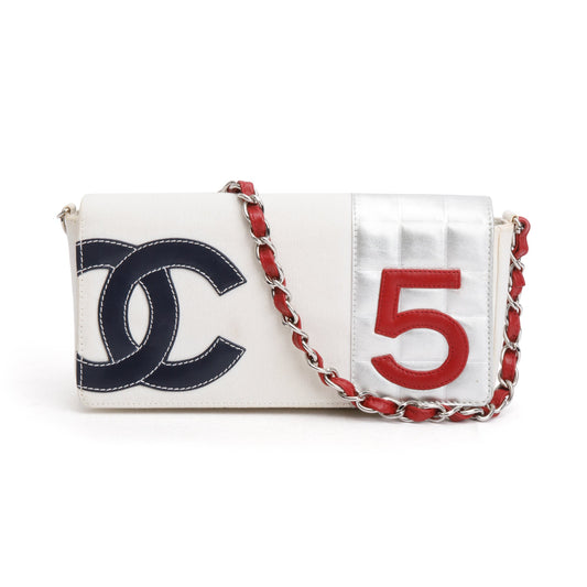Chanel Vintage Neutral Canvas No. 5 CC Chain Shoulder Bag