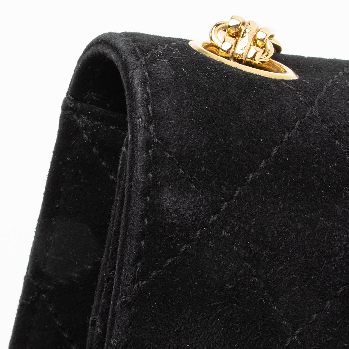 Chanel Vintage Quilted Suede Mademoiselle Bijoux Chain Mini Flap Bag (SHF-23077)