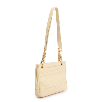 Chanel Vintage Yellow Calfskin Leather Chain Tote w/ Authenticity Card