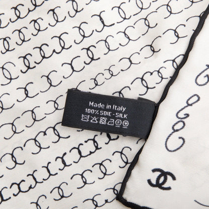 Chanel White & Black CC Logo Print Silk Square Scarf