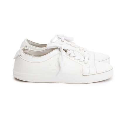 Chanel White Calfskin Gum CC Logo Sneakers, Size 40