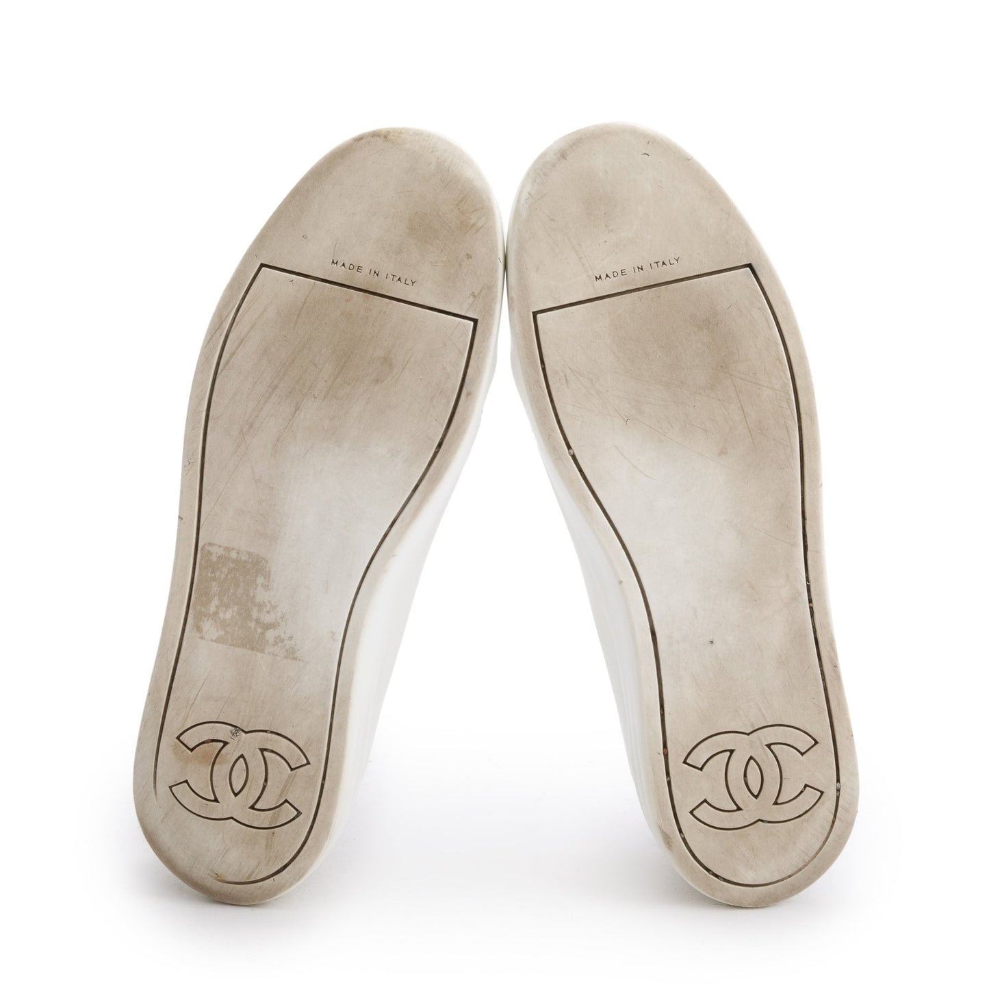 Chanel White Calfskin Gum CC Logo Sneakers, Size 40