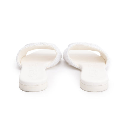 Chanel White Calfskin Leather Crochet CC Mules Sandals, Size 35