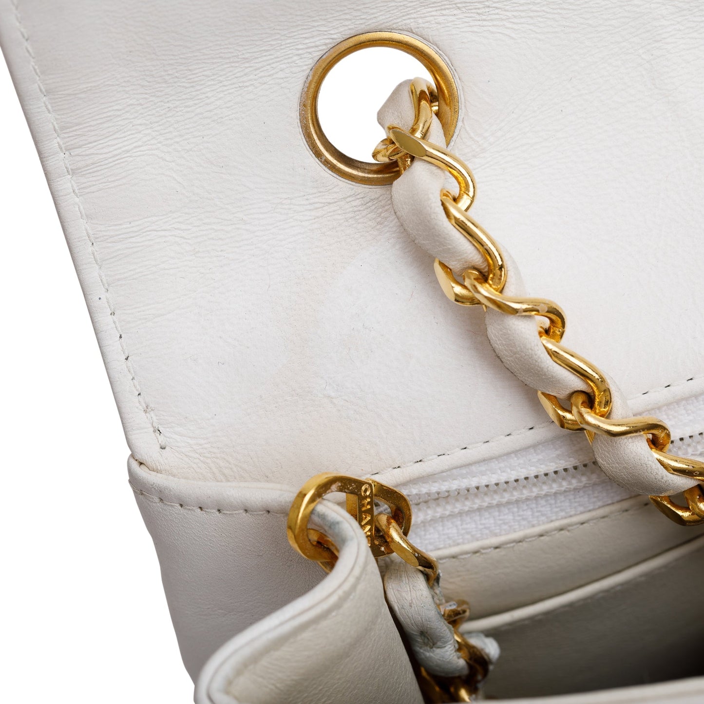Chanel White Calfskin Leather Medium Diana Flap Bag w/ Authenticity Card