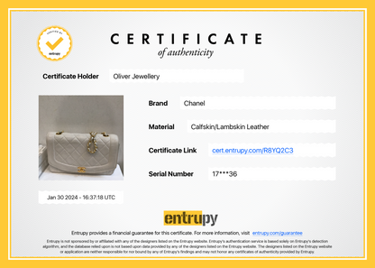 Chanel White Calfskin Leather Medium Diana Flap Bag w/ Authenticity Card