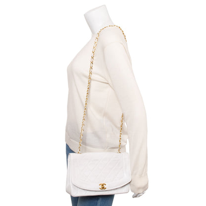 Chanel White Calfskin Leather Medium Diana Flap Bag w/ Authenticity Card