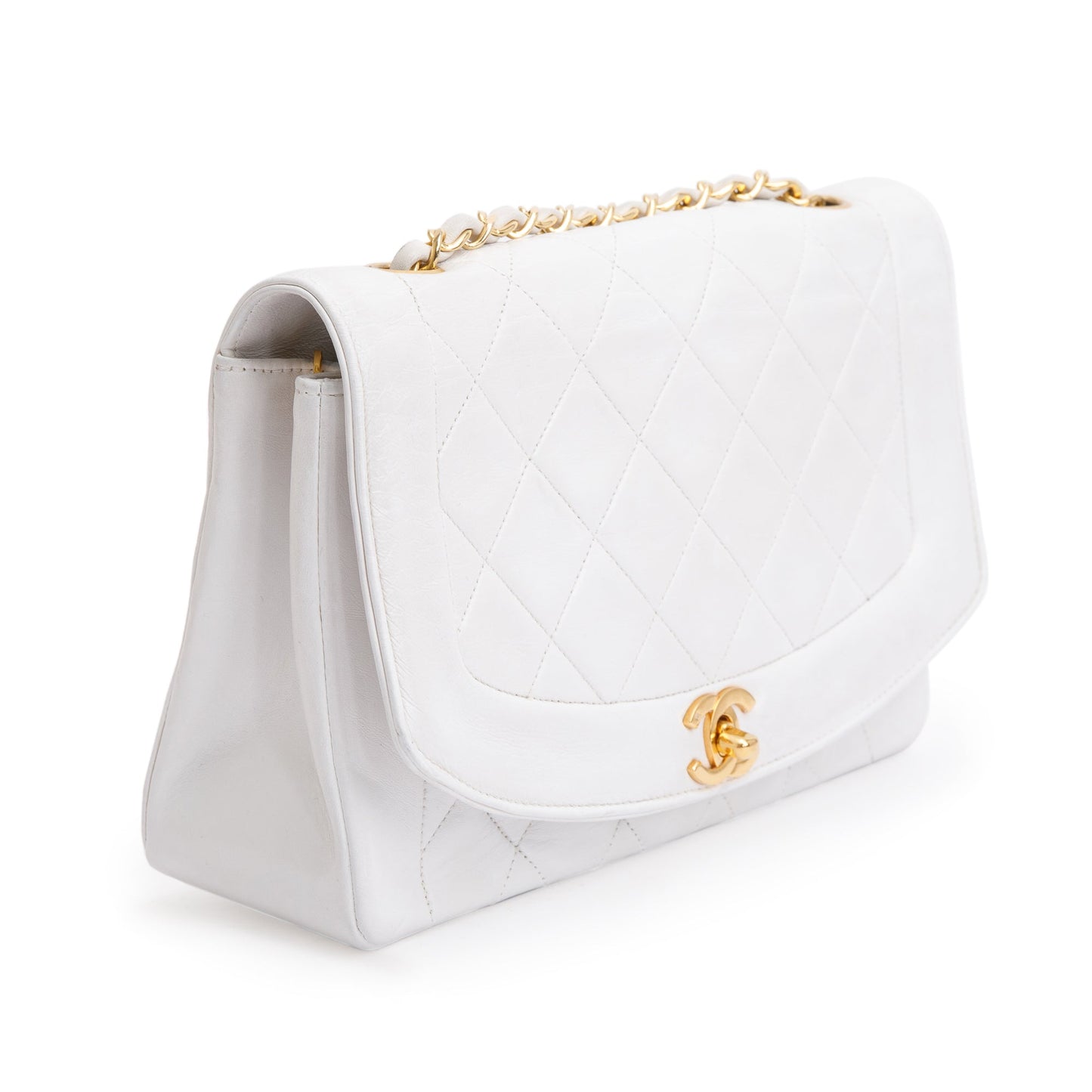 Chanel White Calfskin Leather Medium Diana Flap Bag w/ Authenticity Card