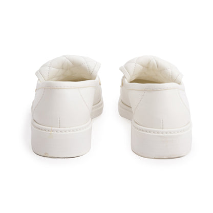 Chanel White Calfskin Leather Quilted CC Logo Loafer, Size 36 w/ Box