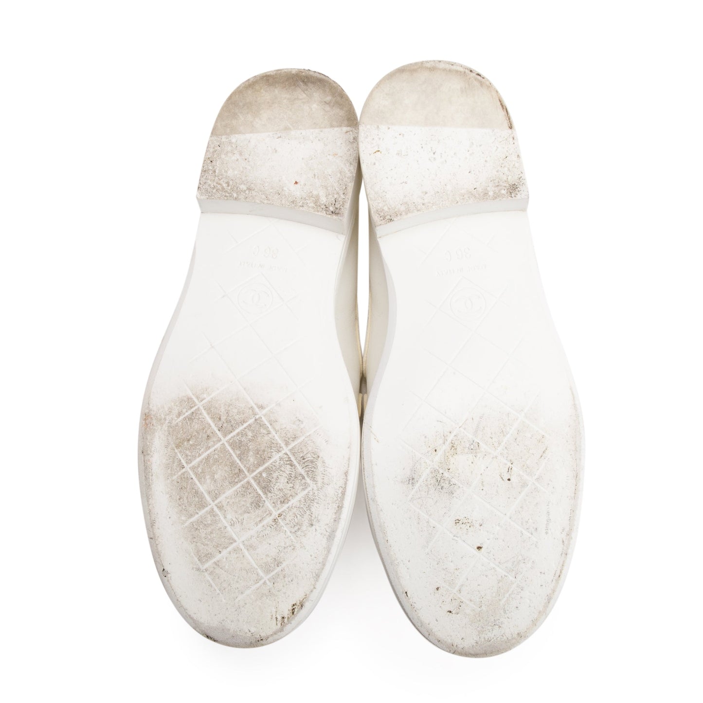 Chanel White Calfskin Leather Quilted CC Logo Loafer, Size 36 w/ Box