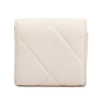 Chanel White Quilted Leather Small 19 Flap Wallet w/ Authenticity Card