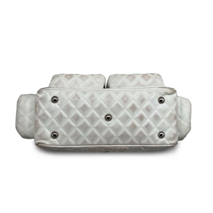 Chanel quilted calfskin leather reporter cambon white bag