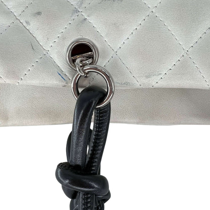 Chanel quilted calfskin leather reporter cambon white bag
