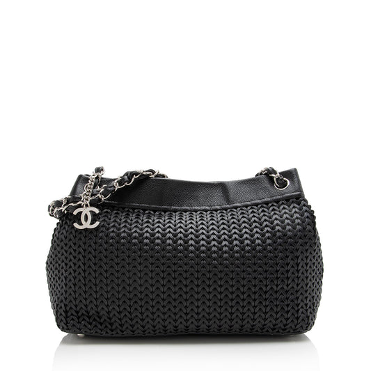 Chanel Woven Caviar Leather CC Charm Medium Tote (SHF-22757)