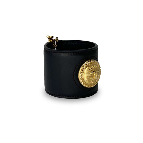 Chanel leather gold embellishment cuff bracelet