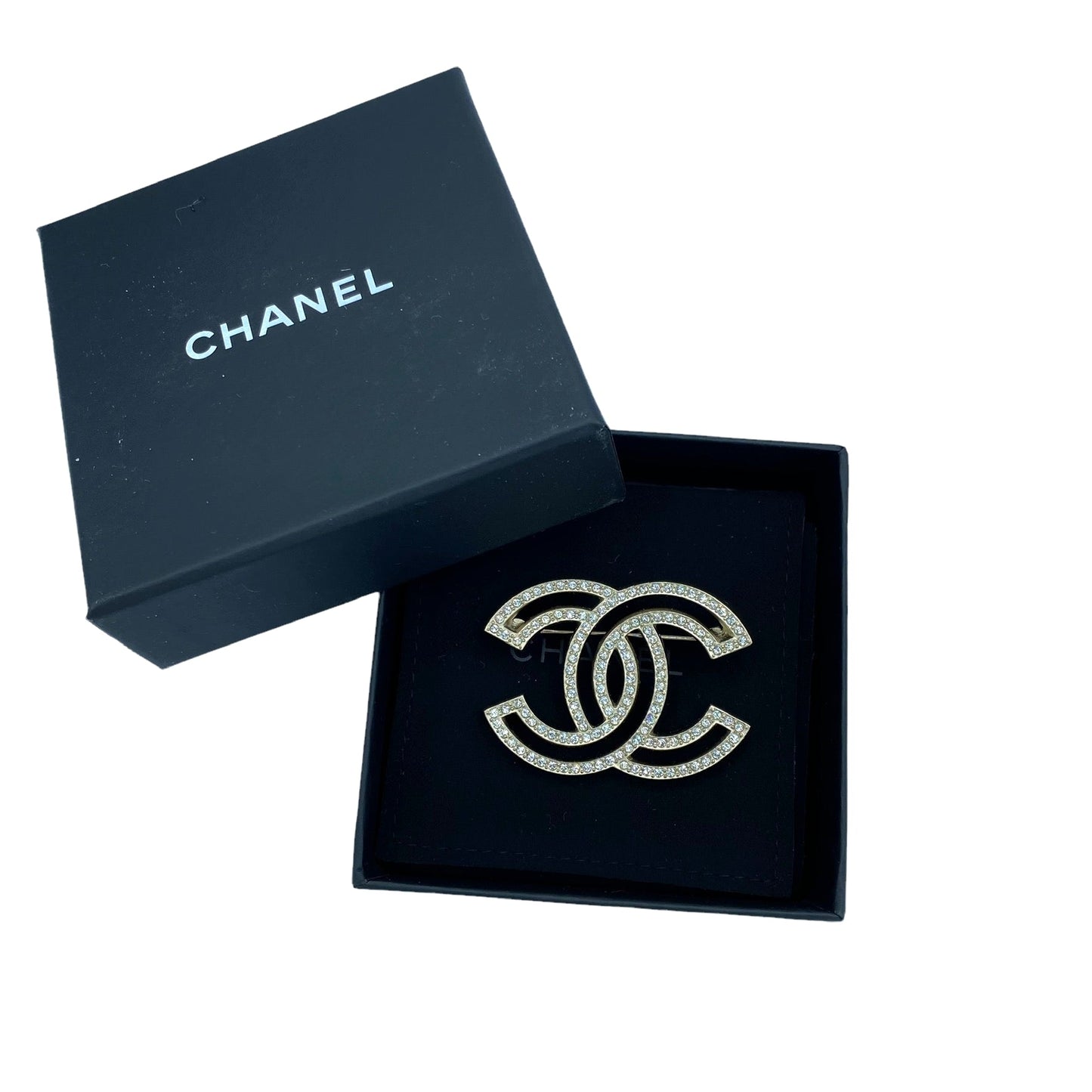 Chanel CC golden brooch rhinestones