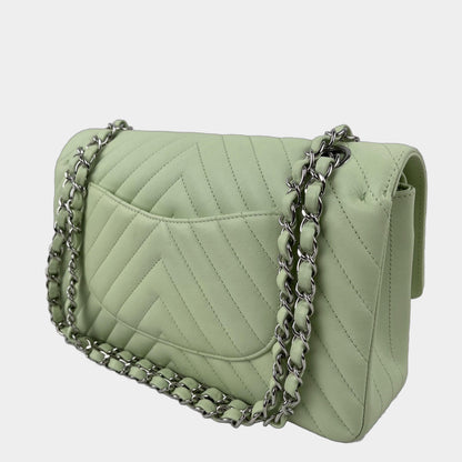 CHANEL Classic Medium Chevron Double Flap Bag - Light Green