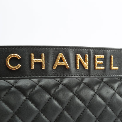 CHANEL Quilted Boy Bag w/Logo Handle Black