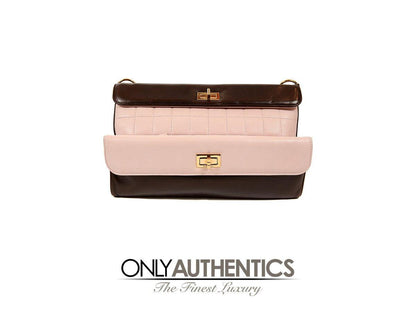 Chanel Pink and Brown Leather Handle Clutch