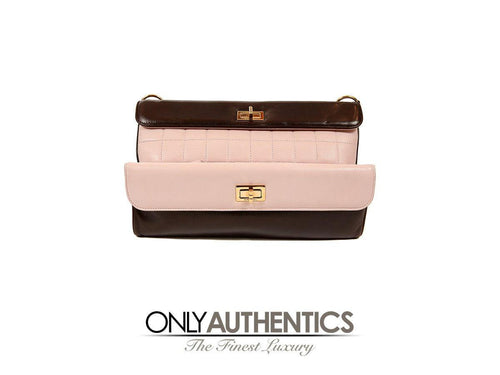 Chanel Pink and Brown Leather Handle Clutch