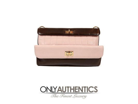 Chanel Pink and Brown Leather Handle Clutch
