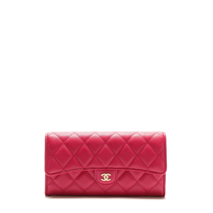 CHANEL CC Gusset Classic Flap Wallet Pink Caviar