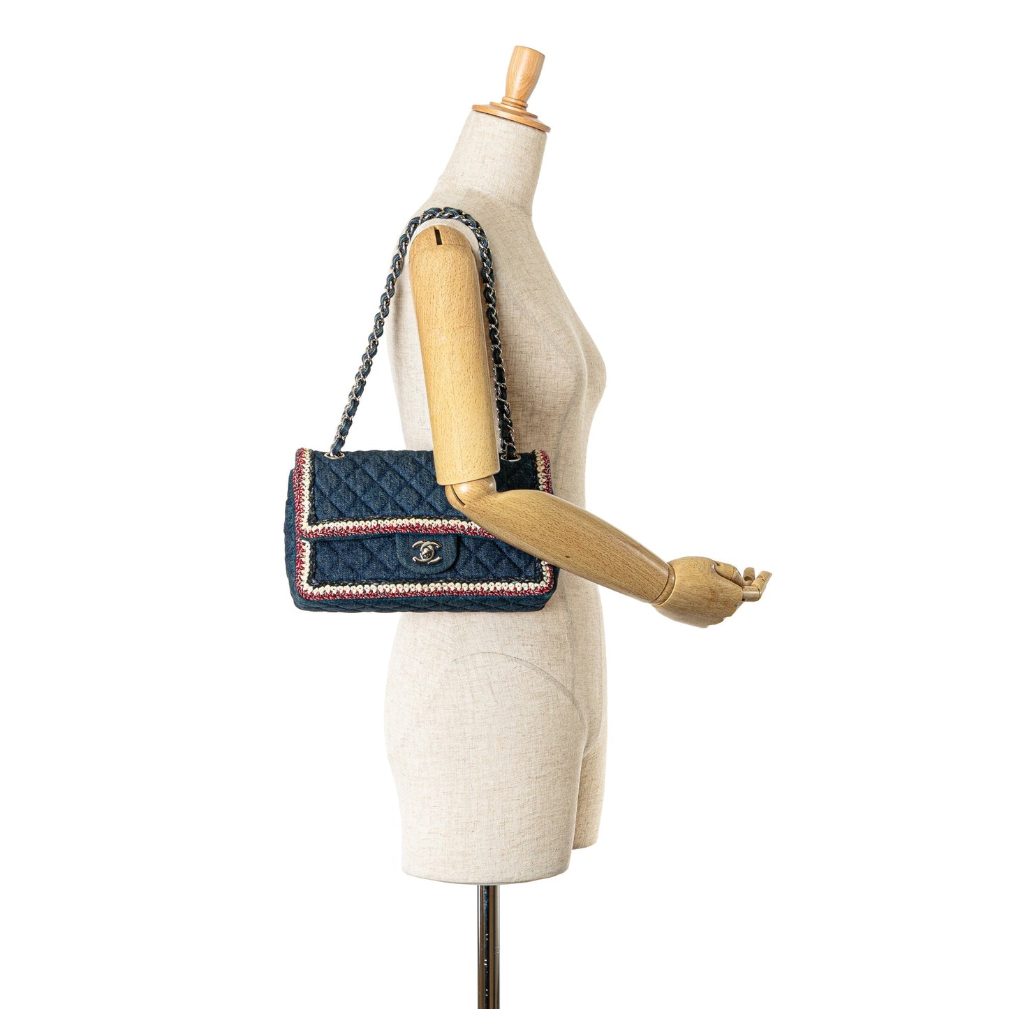 Blue Chanel Medium Denim Braided Flap Shoulder Bag