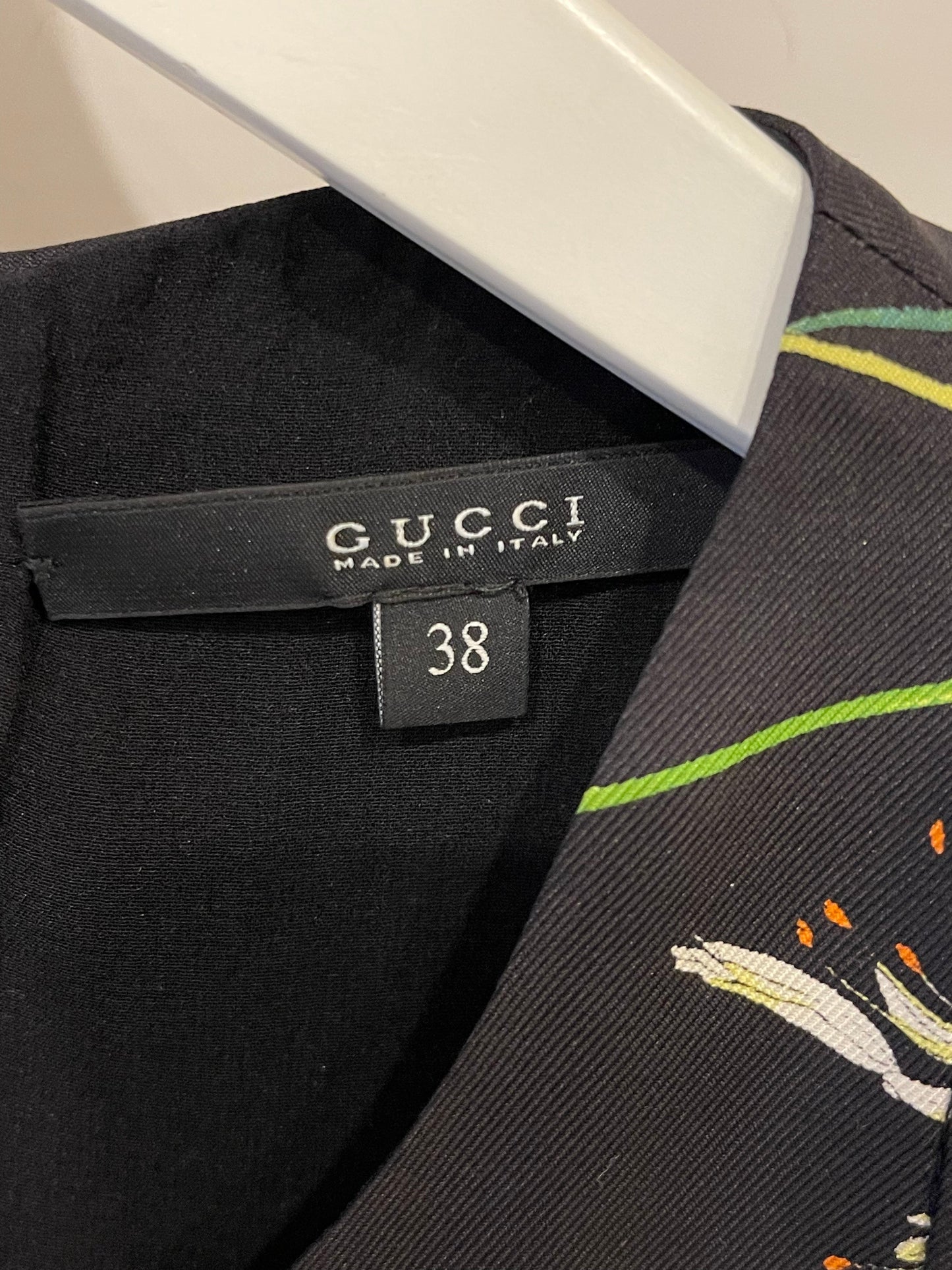 Gucci Black Silk Mini Floral Printed Dress with Gold Pearl Embellishments Size IT 38 (UK 6)