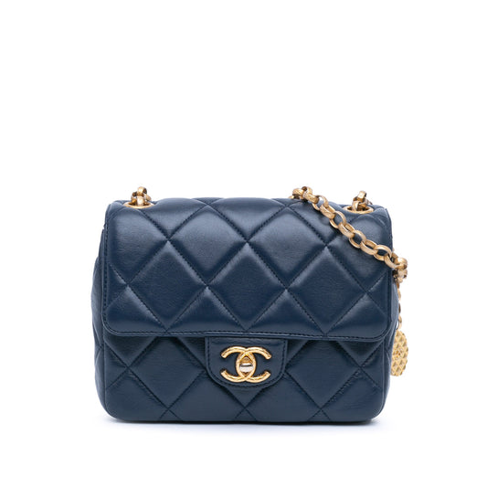 Blue Chanel Mini Square CC Quilted Lambskin Flap Crossbody Bag