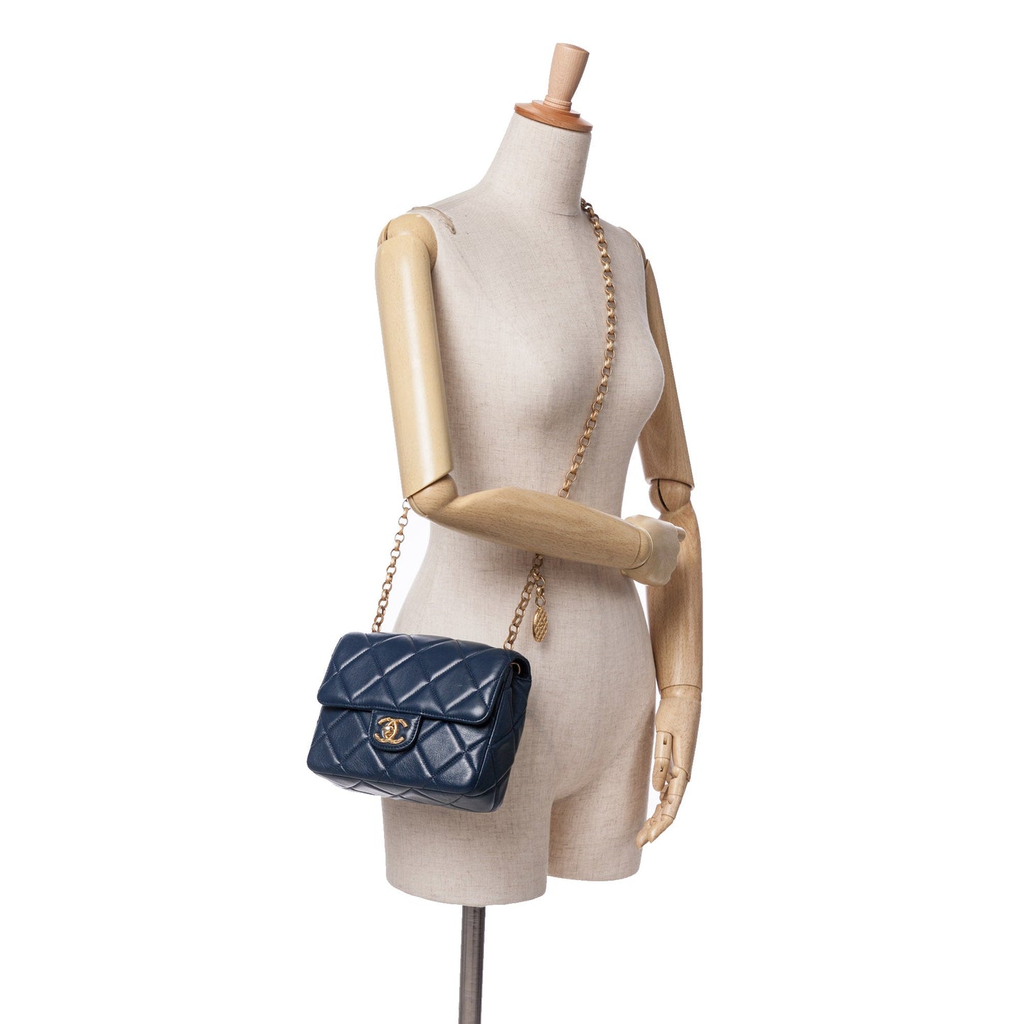 Blue Chanel Mini Square CC Quilted Lambskin Flap Crossbody Bag