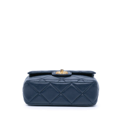 Blue Chanel Mini Square CC Quilted Lambskin Flap Crossbody Bag
