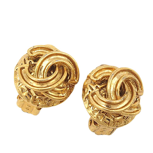Gold Chanel Gold Plated CC Round Clip on Earrings