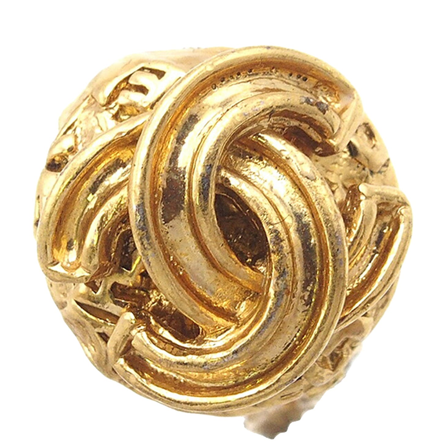 Gold Chanel Gold Plated CC Round Clip on Earrings