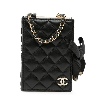 Black Chanel Quilted Lambskin Book Card Holder On Chain Crossbody Bag